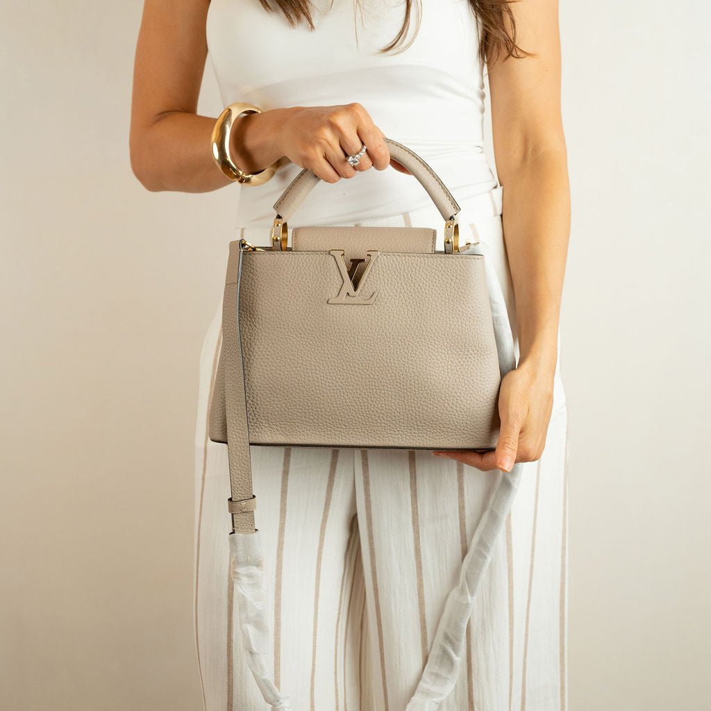 Second hand Louis Vuitton Capucines BB Taurillon Leather Handbag Beige - Tabita Bags