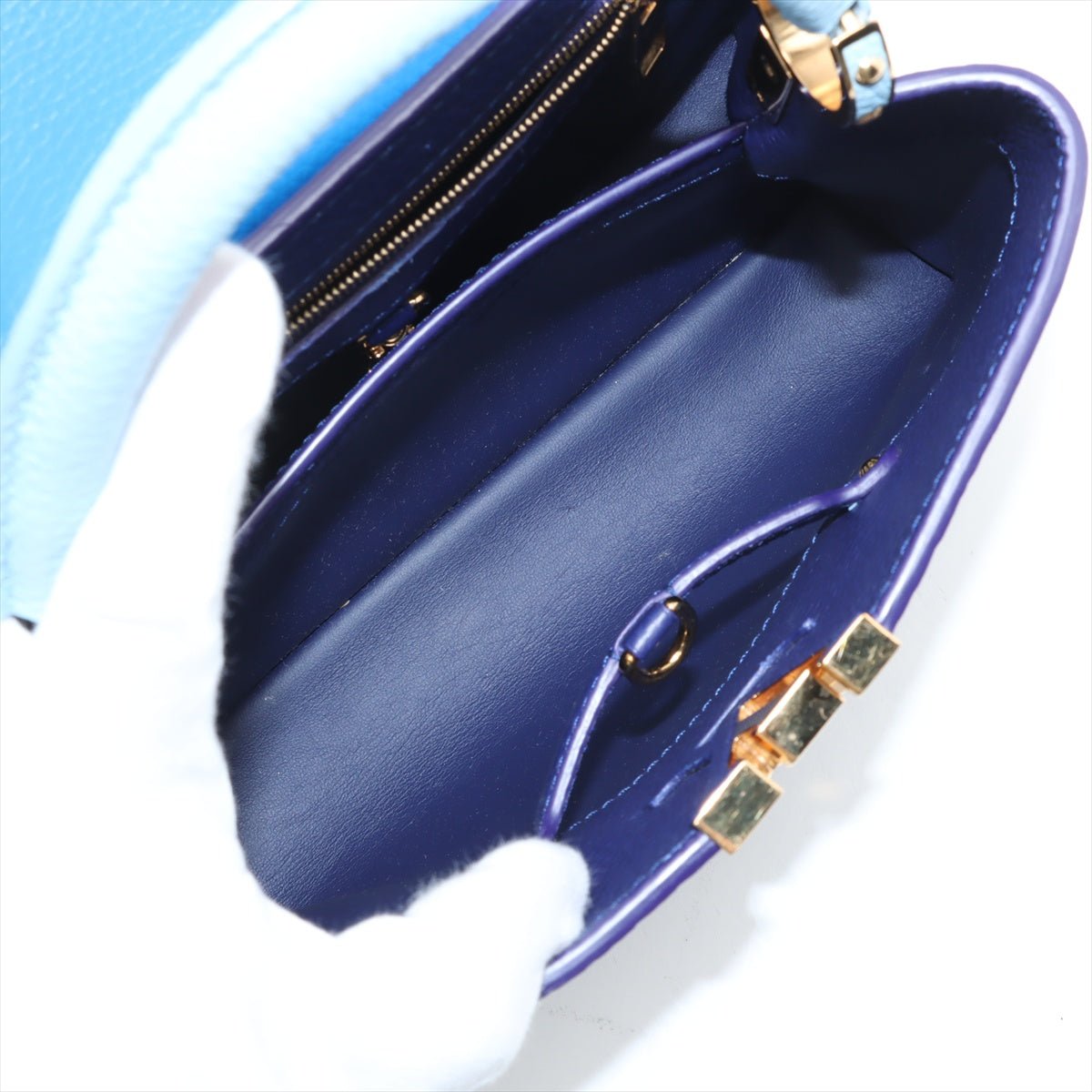 Second hand Louis Vuitton Capucines BB Taurillon Leather Handbag Blue - Tabita Bags