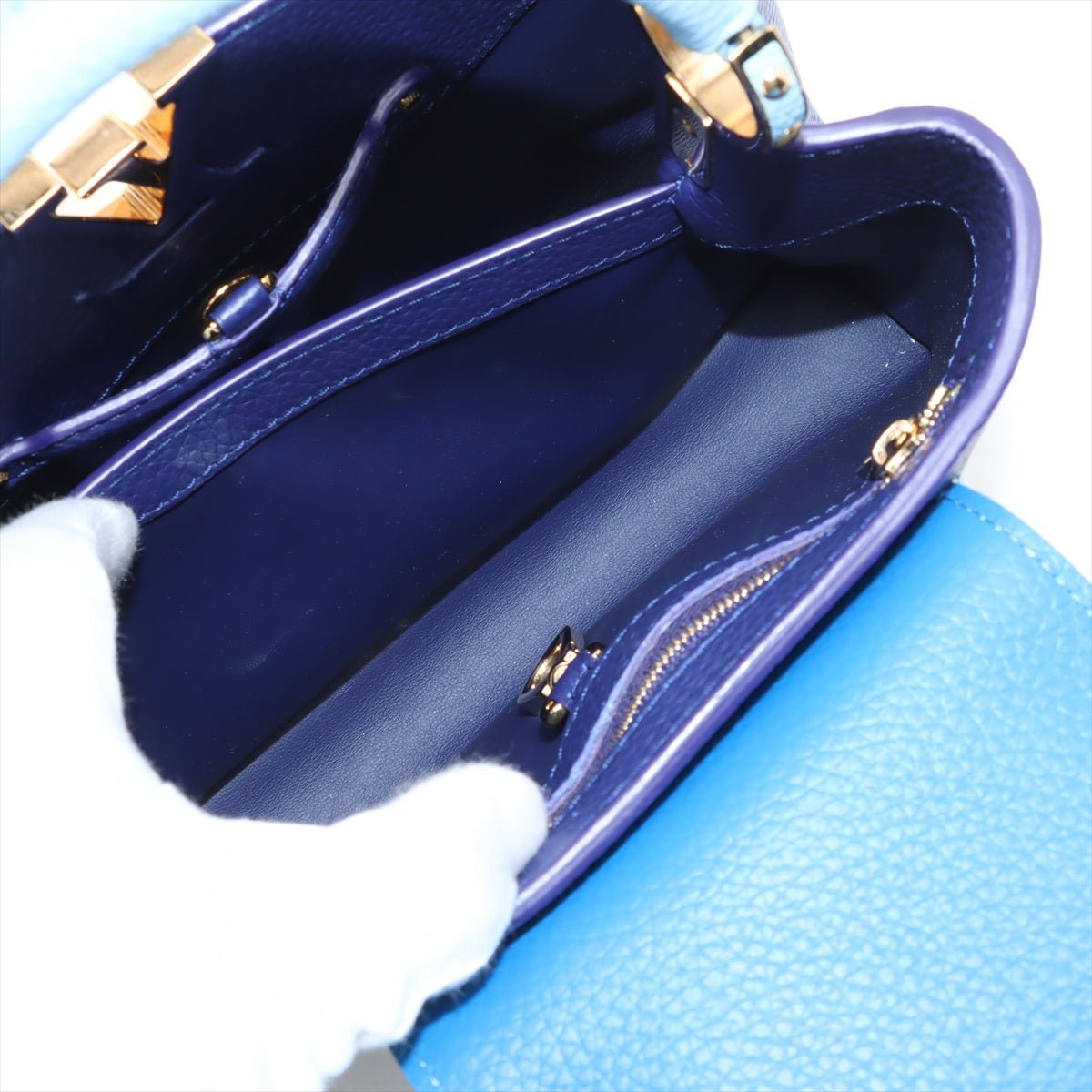 Second hand Louis Vuitton Capucines BB Taurillon Leather Handbag Blue - Tabita Bags