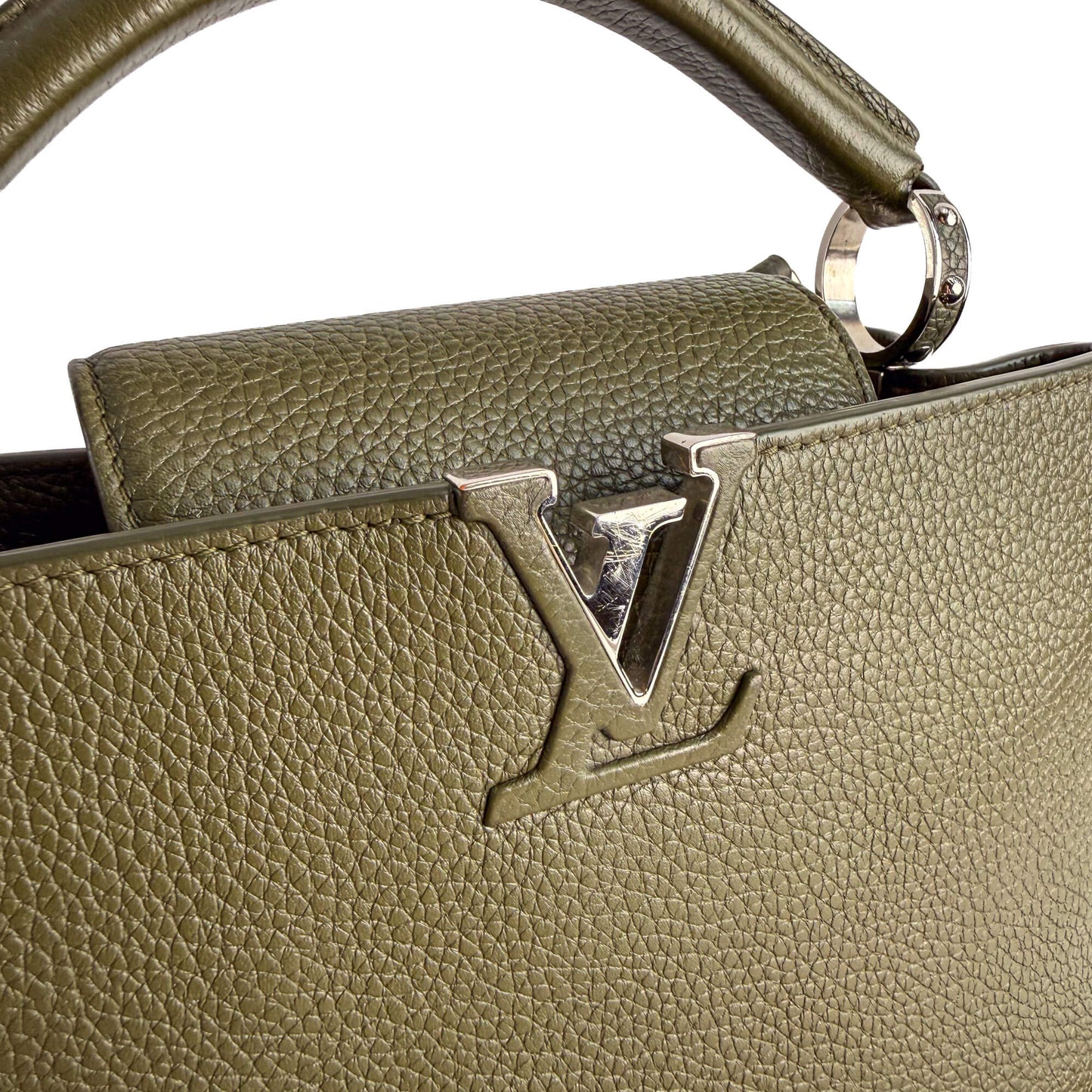 Second hand Louis Vuitton Capucines BB Taurillon Leather Handbag Green - Tabita Bags
