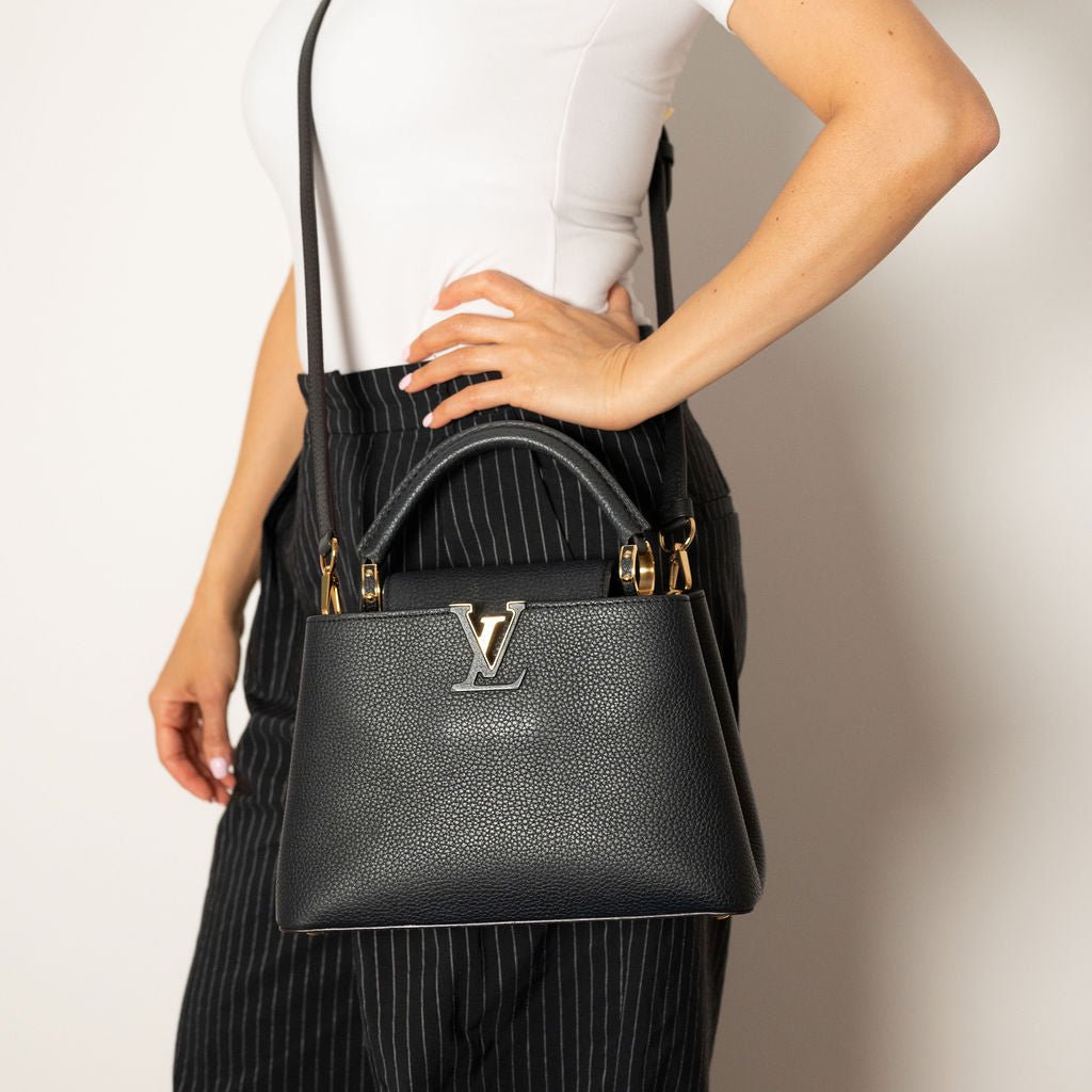 Second hand Louis Vuitton Capucines PM Taurillon Leather 2 - Ways Handbag Black - Tabita Bags
