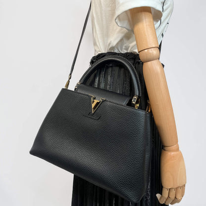 Second hand Louis Vuitton Capucines PM Taurillon Leather 2 - Ways Handbag Black - Tabita Bags