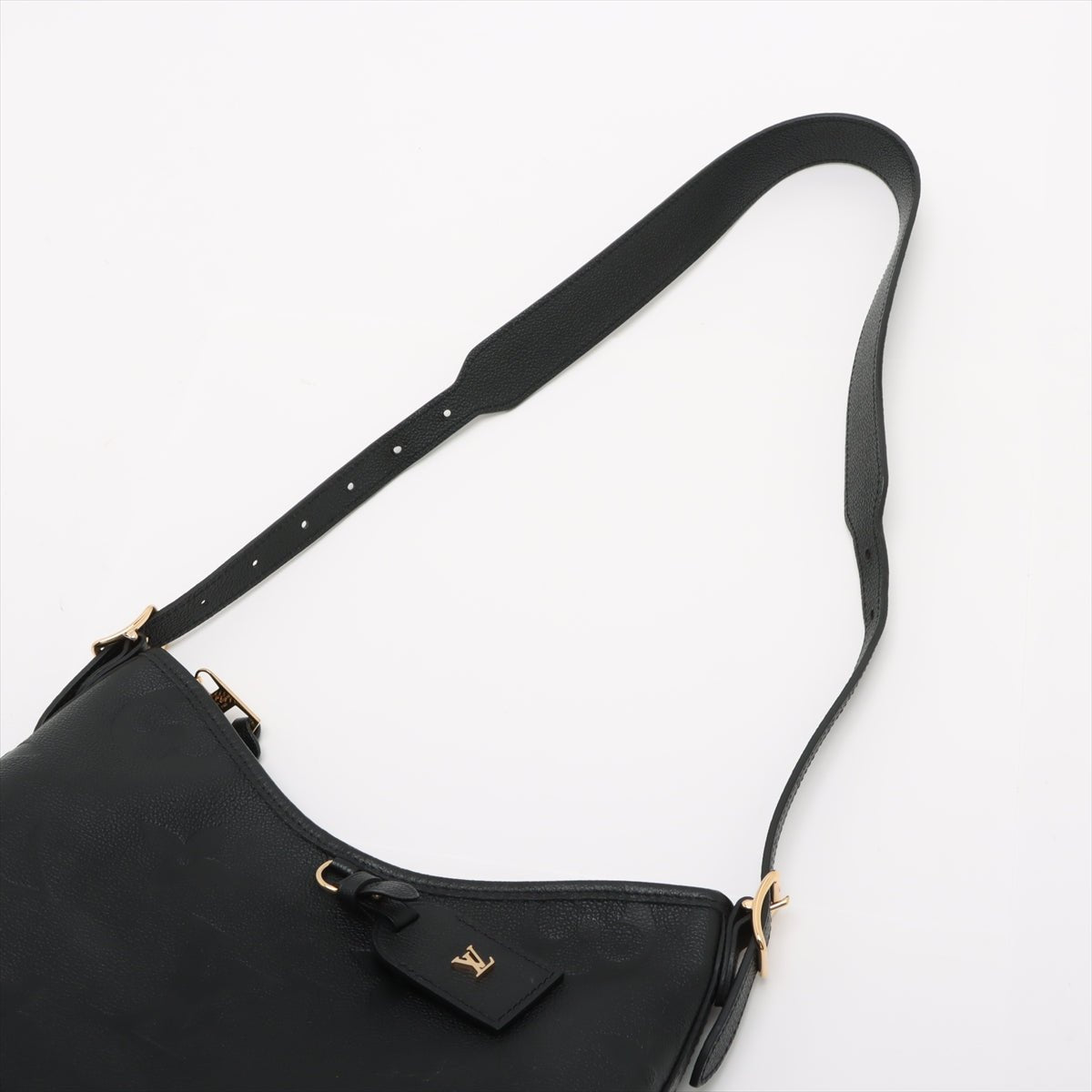 Second hand Louis Vuitton CarryAll Calfskin Grained Leather Monogram Giant Hobo Shoulder Bag Black - Tabita Bags