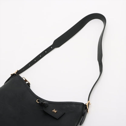 Second hand Louis Vuitton CarryAll Calfskin Grained Leather Monogram Giant Hobo Shoulder Bag Black - Tabita Bags
