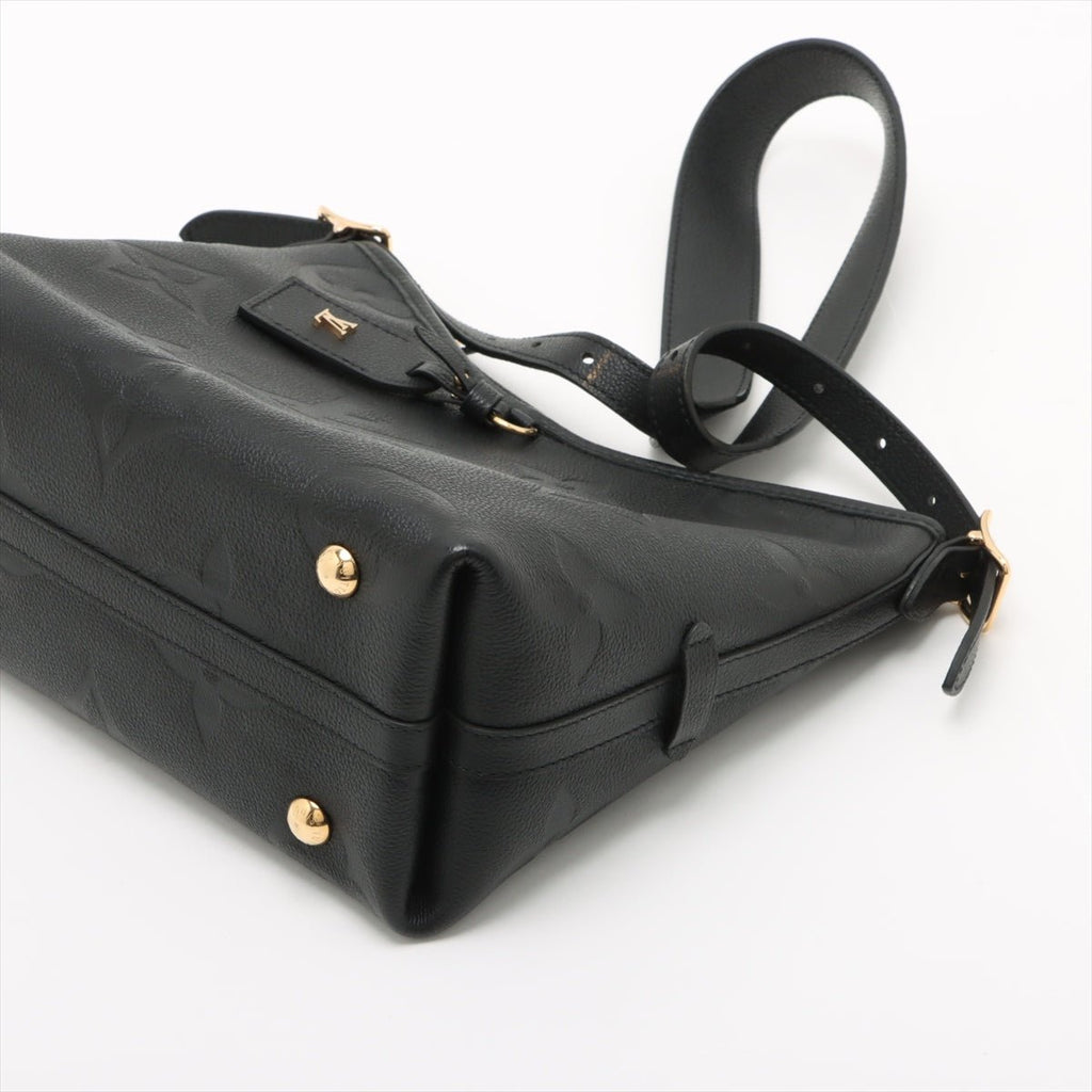 Second hand Louis Vuitton CarryAll Calfskin Grained Leather Monogram Giant Hobo Shoulder Bag Black - Tabita Bags