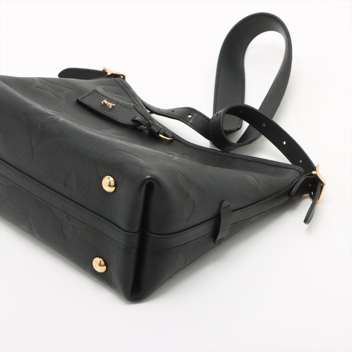 Second hand Louis Vuitton CarryAll Calfskin Grained Leather Monogram Giant Hobo Shoulder Bag Black - Tabita Bags