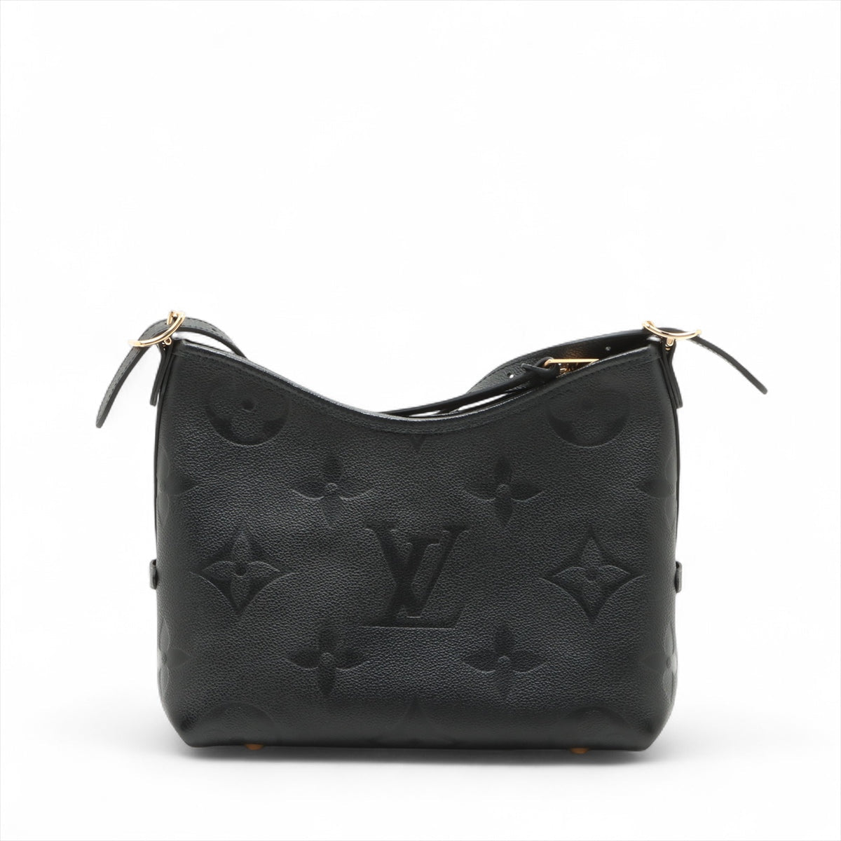 Second hand Louis Vuitton CarryAll Calfskin Grained Leather Monogram Giant Hobo Shoulder Bag Black - Tabita Bags