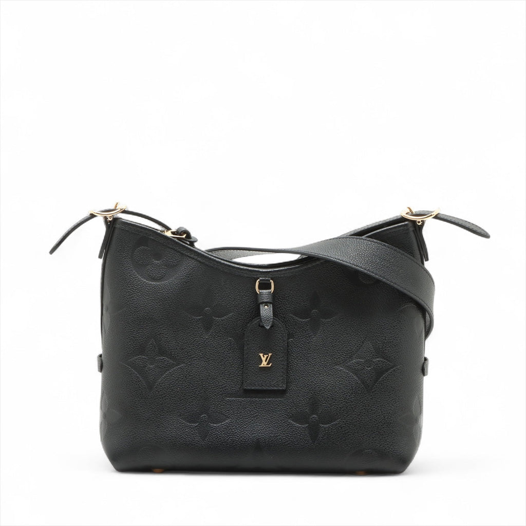 Second hand Louis Vuitton CarryAll Calfskin Grained Leather Monogram Giant Hobo Shoulder Bag Black - Tabita Bags