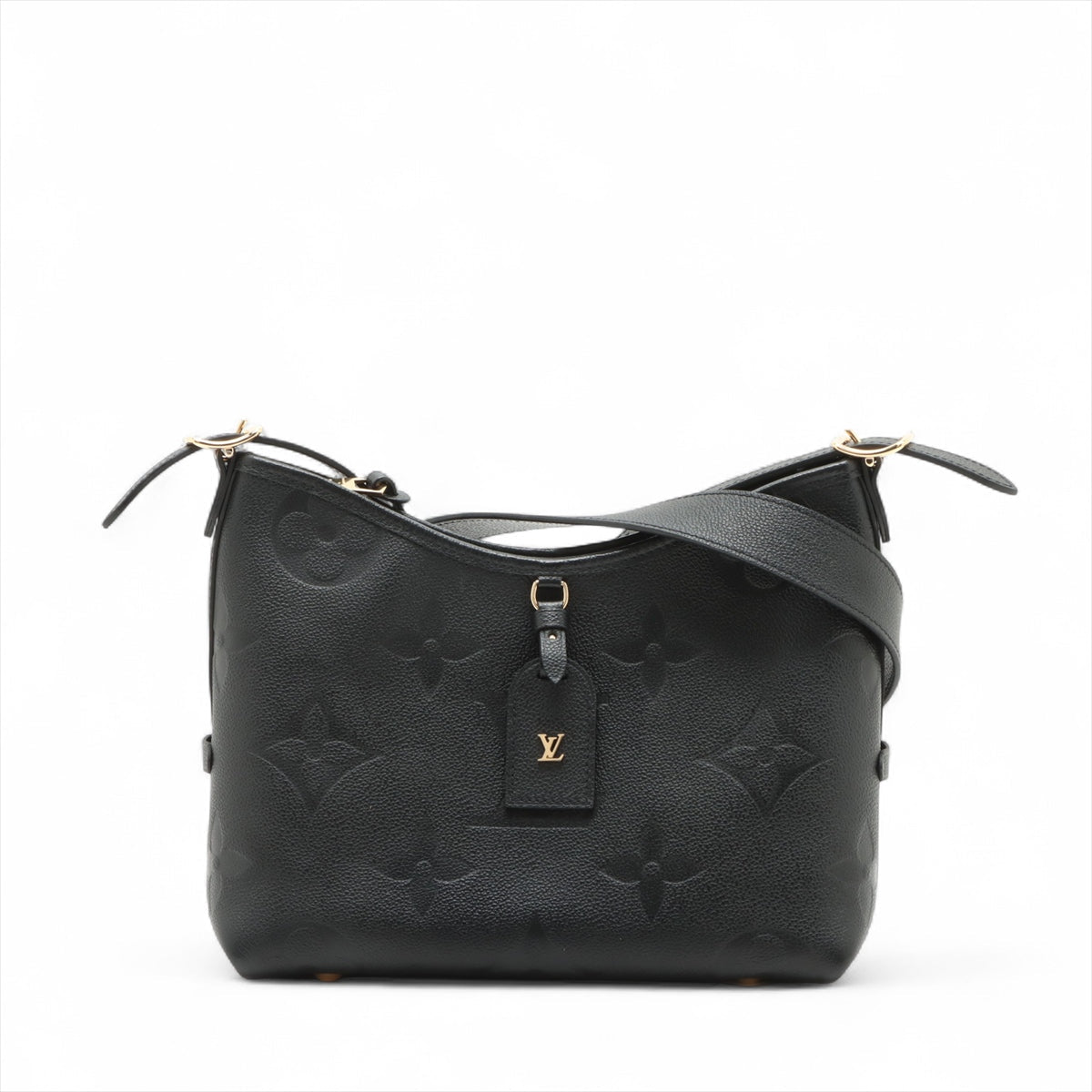 Second hand Louis Vuitton CarryAll Calfskin Grained Leather Monogram Giant Hobo Shoulder Bag Black - Tabita Bags