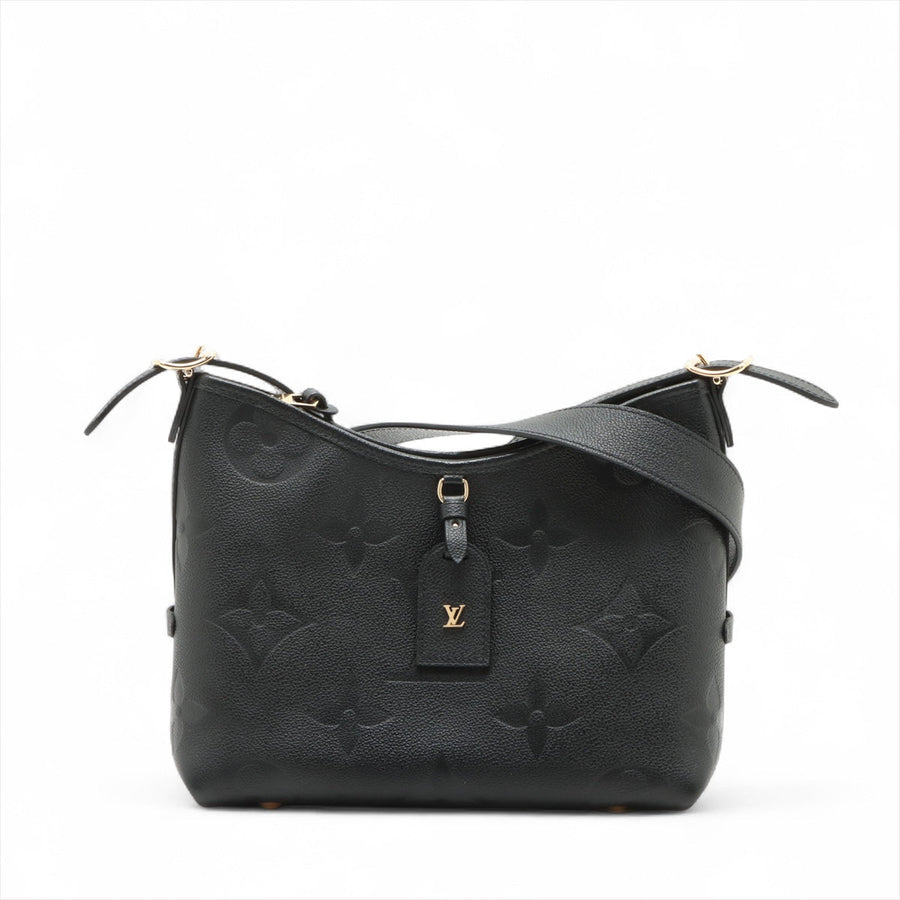 Second hand Louis Vuitton CarryAll Calfskin Grained Leather Monogram Giant Hobo Shoulder Bag Black - Tabita Bags