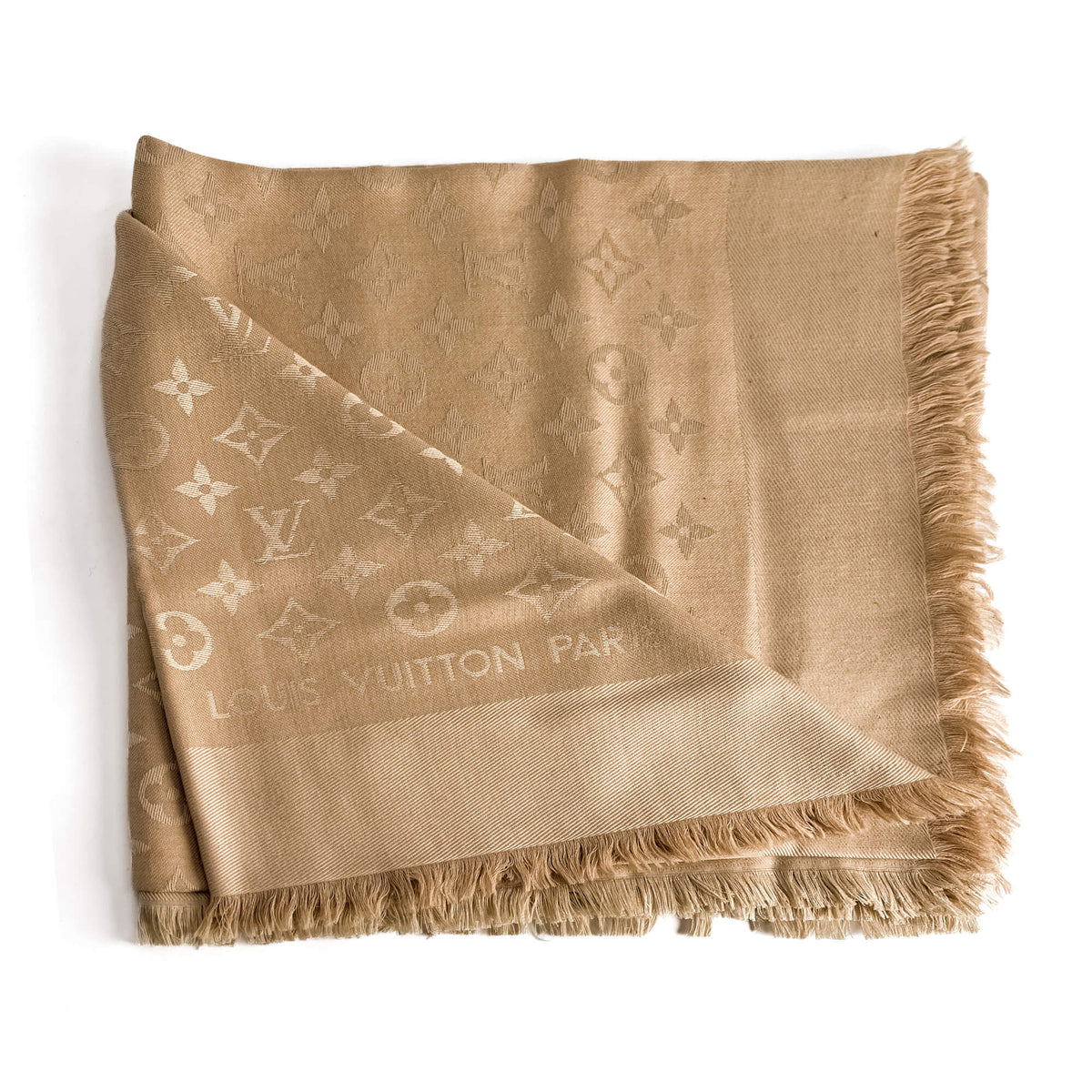 Second hand Louis Vuitton Classic Wool & Silk Foulard Beige - Tabita Bags