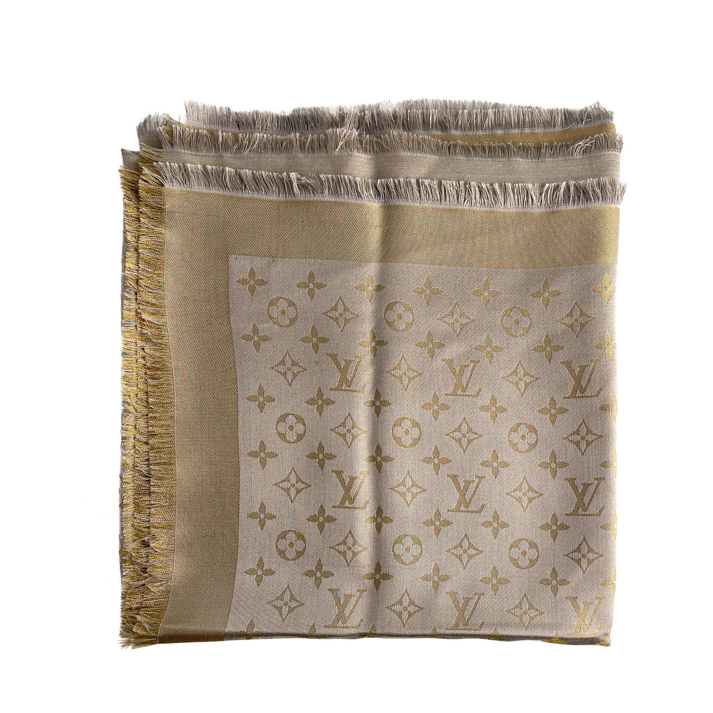 Second hand Louis Vuitton Classic Wool Viscose Silk Foulard Gold - Tabita Bags