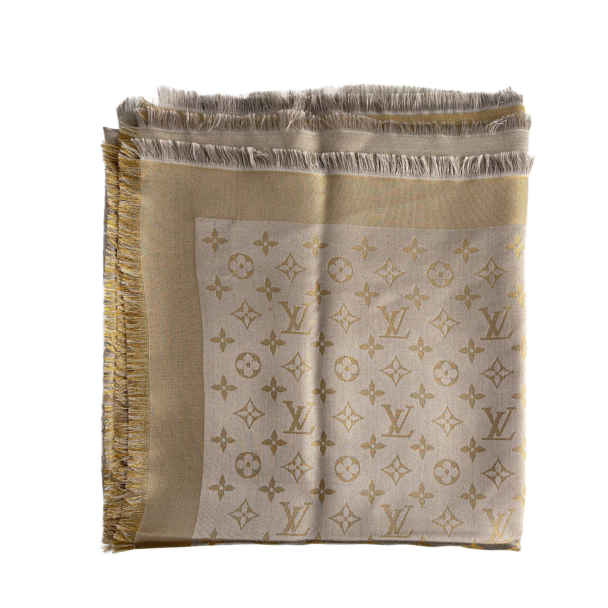 Second hand Louis Vuitton Classic Wool Viscose Silk Foulard Gold - Tabita Bags