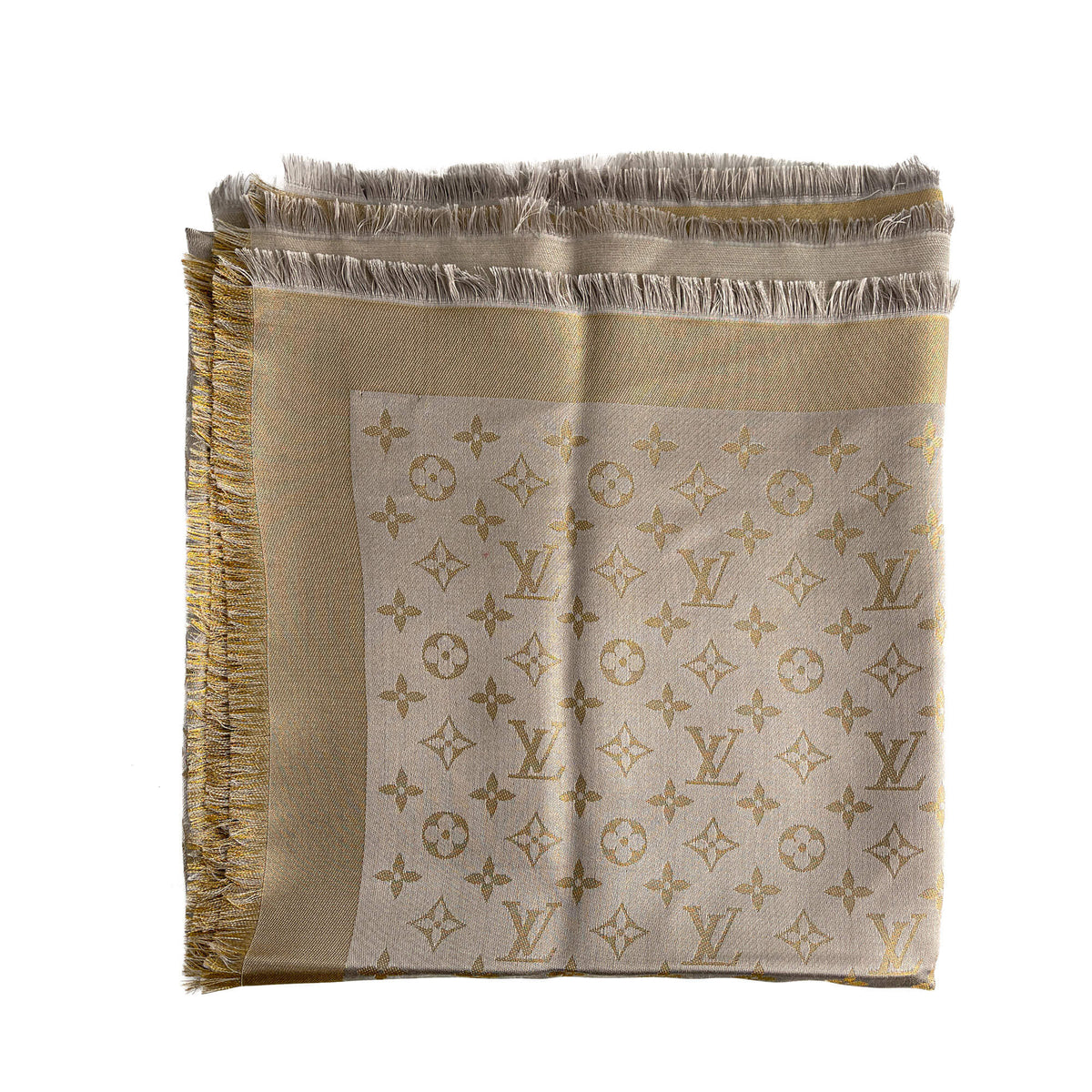 Second hand Louis Vuitton Classic Wool Viscose Silk Foulard Gold - Tabita Bags
