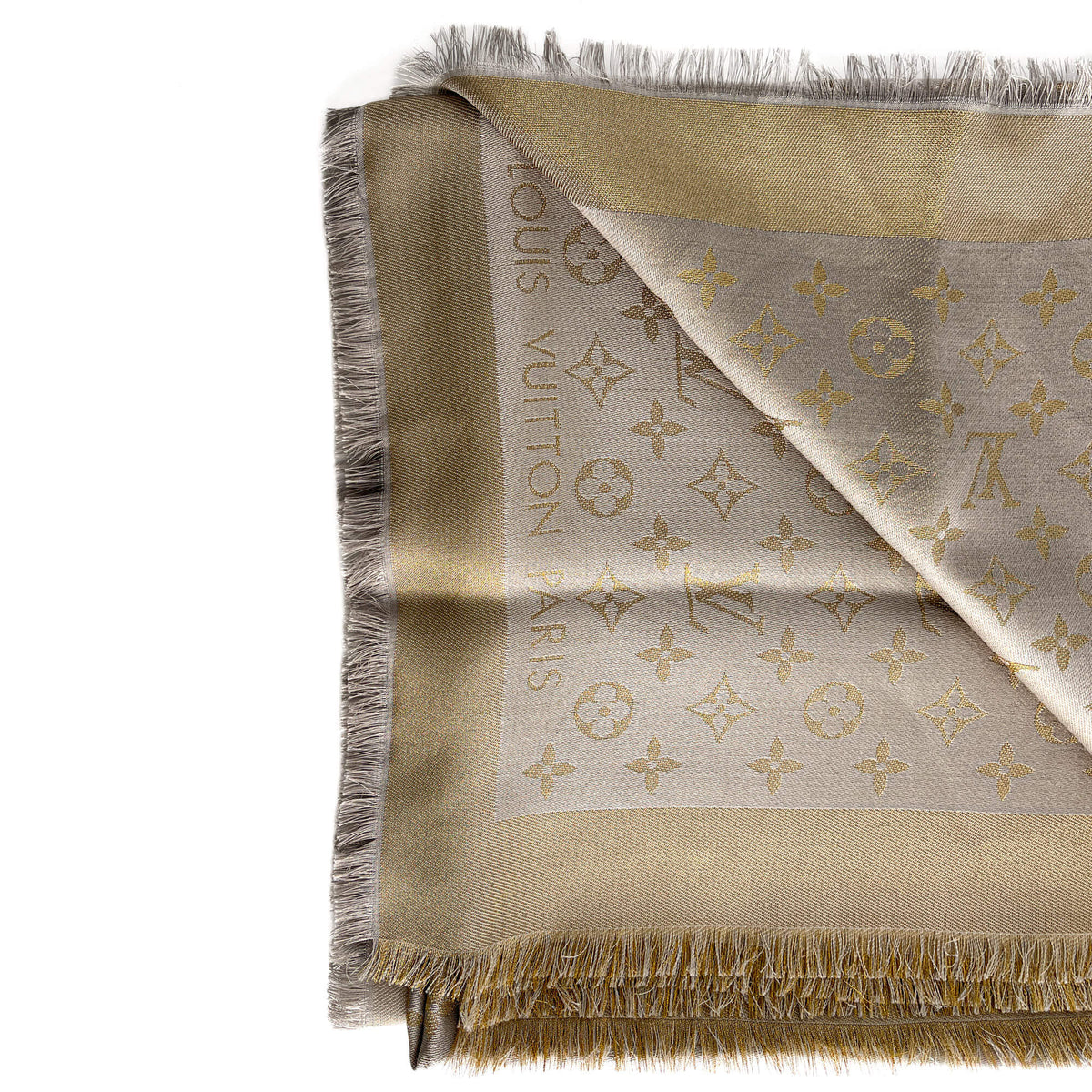 Second hand Louis Vuitton Classic Wool Viscose Silk Foulard Gold - Tabita Bags