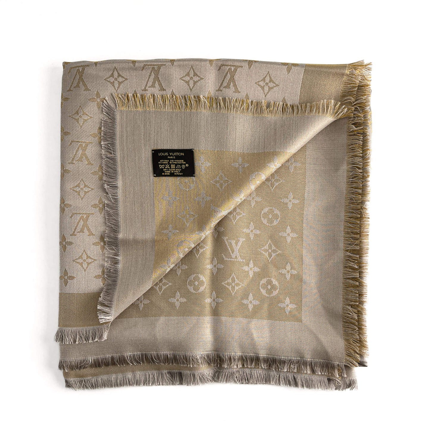 Second hand Louis Vuitton Classic Wool Viscose Silk Foulard Gold - Tabita Bags