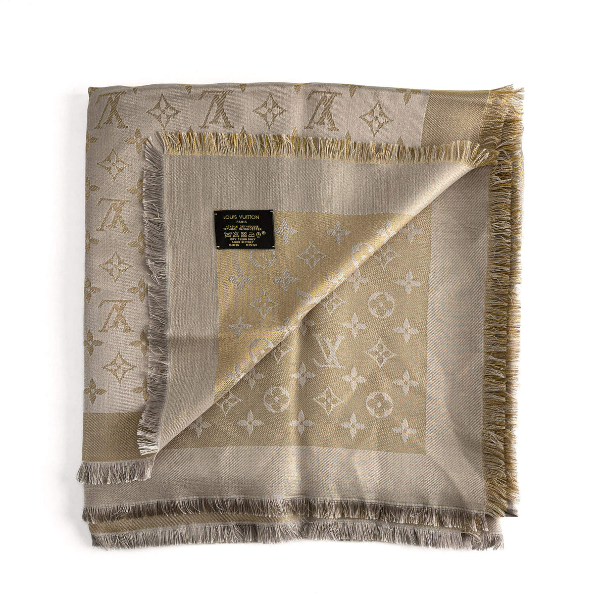 Second hand Louis Vuitton Classic Wool Viscose Silk Foulard Gold - Tabita Bags