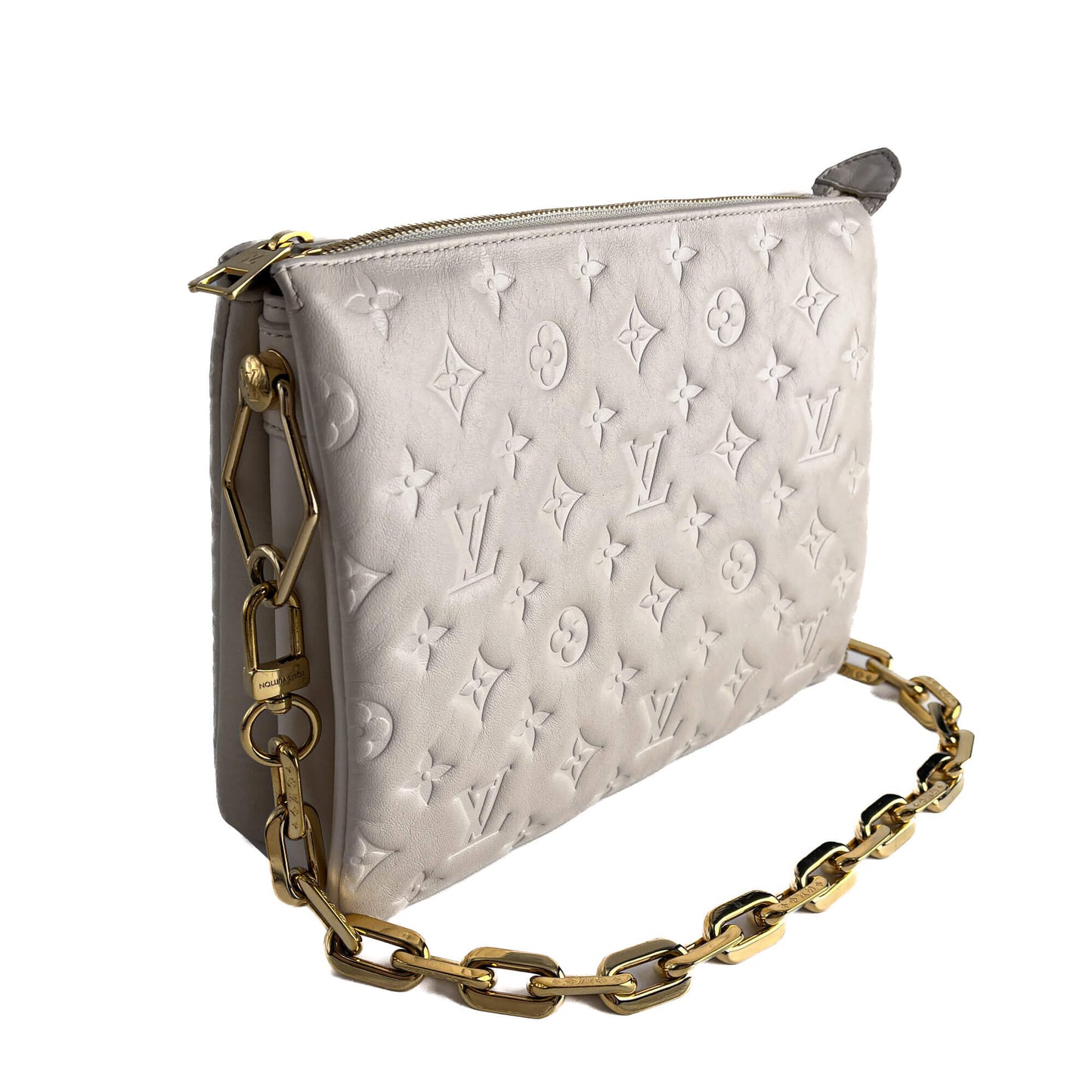 Second hand Louis Vuitton Coussin PM Leather Empreinte Messenger Crossbody Off - White - Tabita Bags