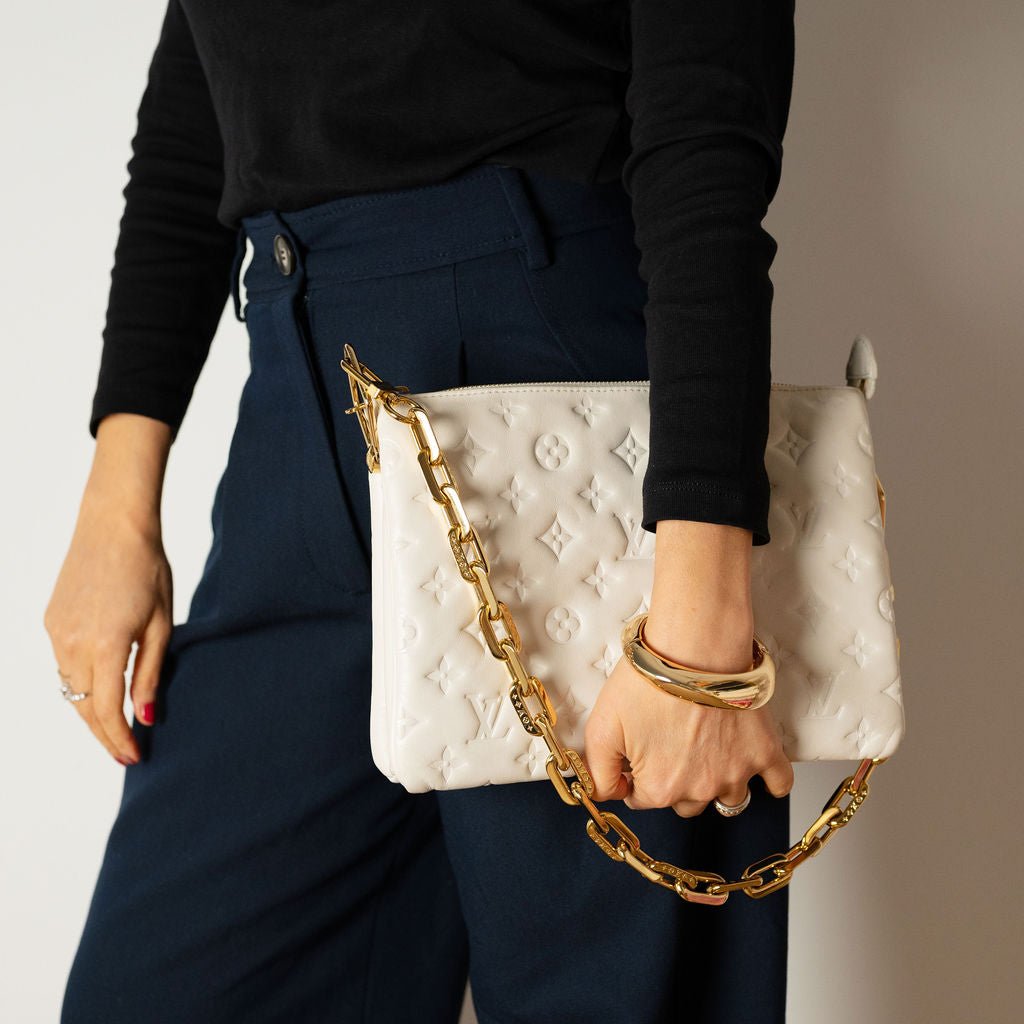 Second hand Louis Vuitton Coussin PM Leather Empreinte Messenger Crossbody Off - White - Tabita Bags