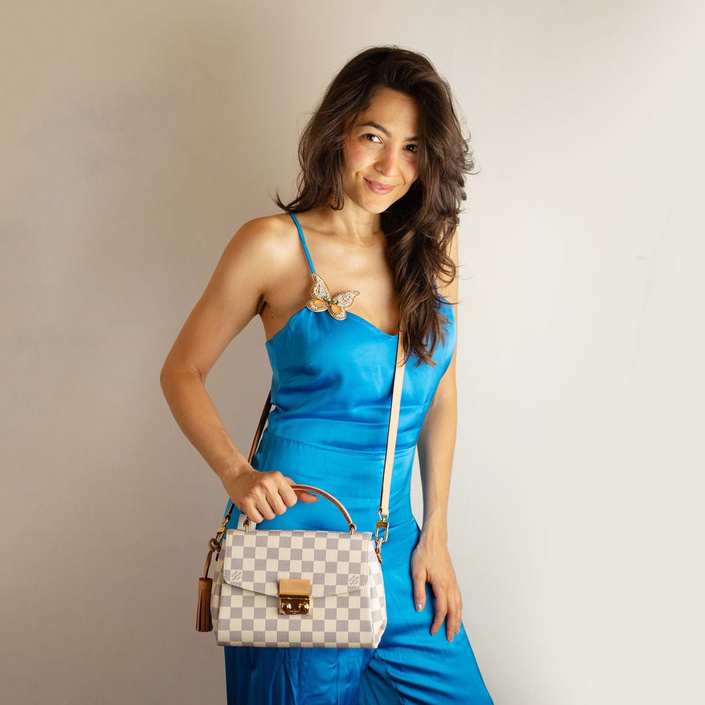 Second hand Louis Vuitton Croisette Canvas Top-handle Crossbody Damier Azur - Tabita Bags