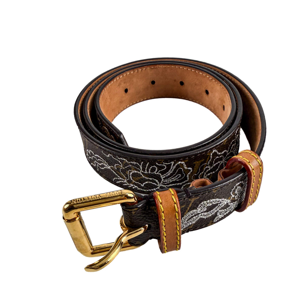 Second hand Louis Vuitton Dentelle 36 Canvas Medium Belt 90/36 Brown - Tabita Bags