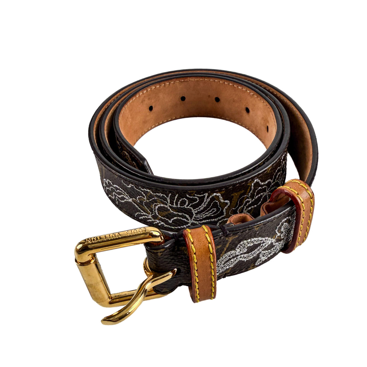 Second hand Louis Vuitton Dentelle 36 Canvas Medium Belt 90/36 Brown - Tabita Bags