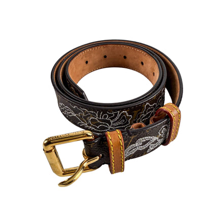 Second hand Louis Vuitton Dentelle 36 Canvas Medium Belt 90/36 Brown - Tabita Bags