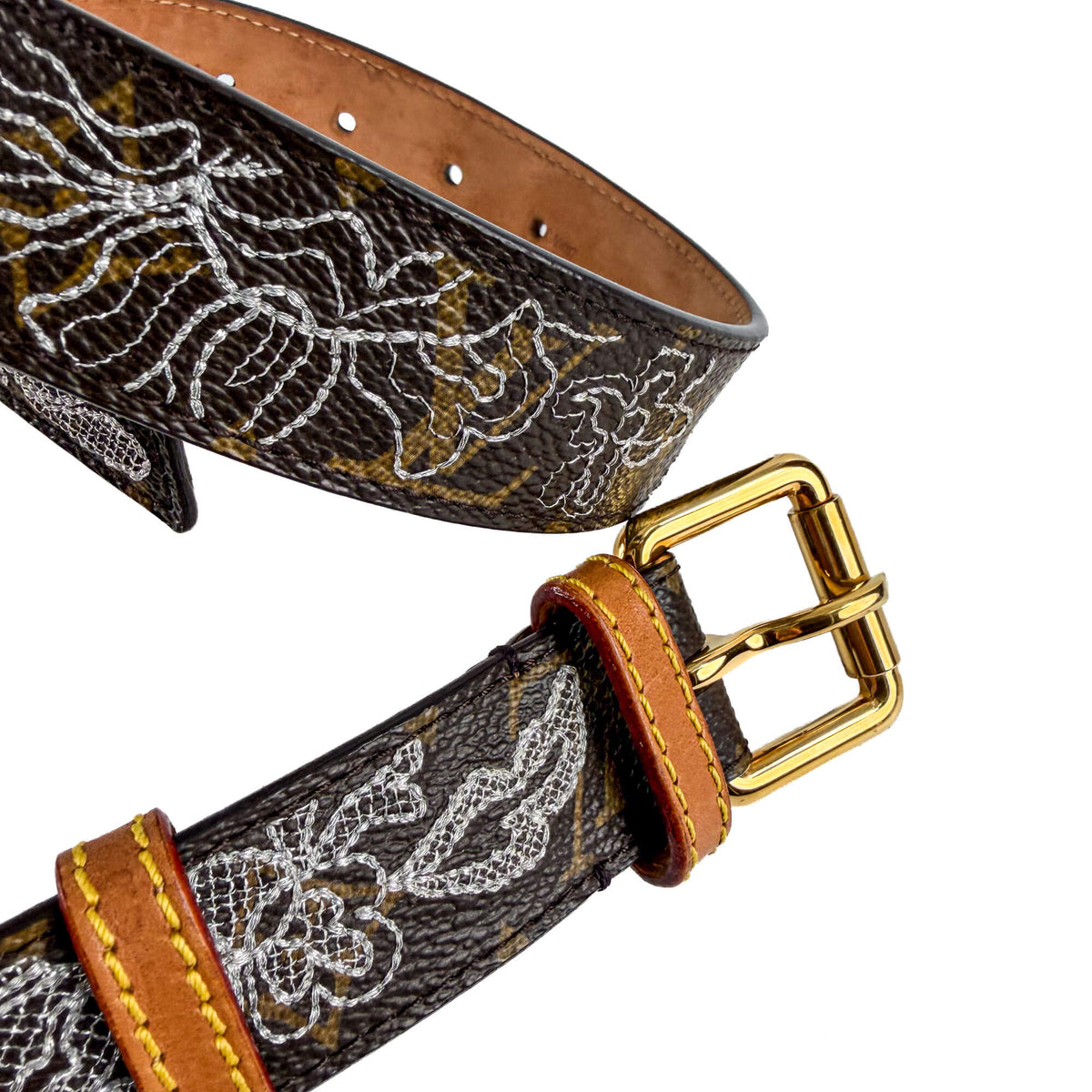Second hand Louis Vuitton Dentelle 36 Canvas Medium Belt 90/36 Brown - Tabita Bags