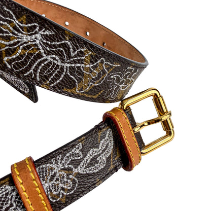 Second hand Louis Vuitton Dentelle 36 Canvas Medium Belt 90/36 Brown - Tabita Bags