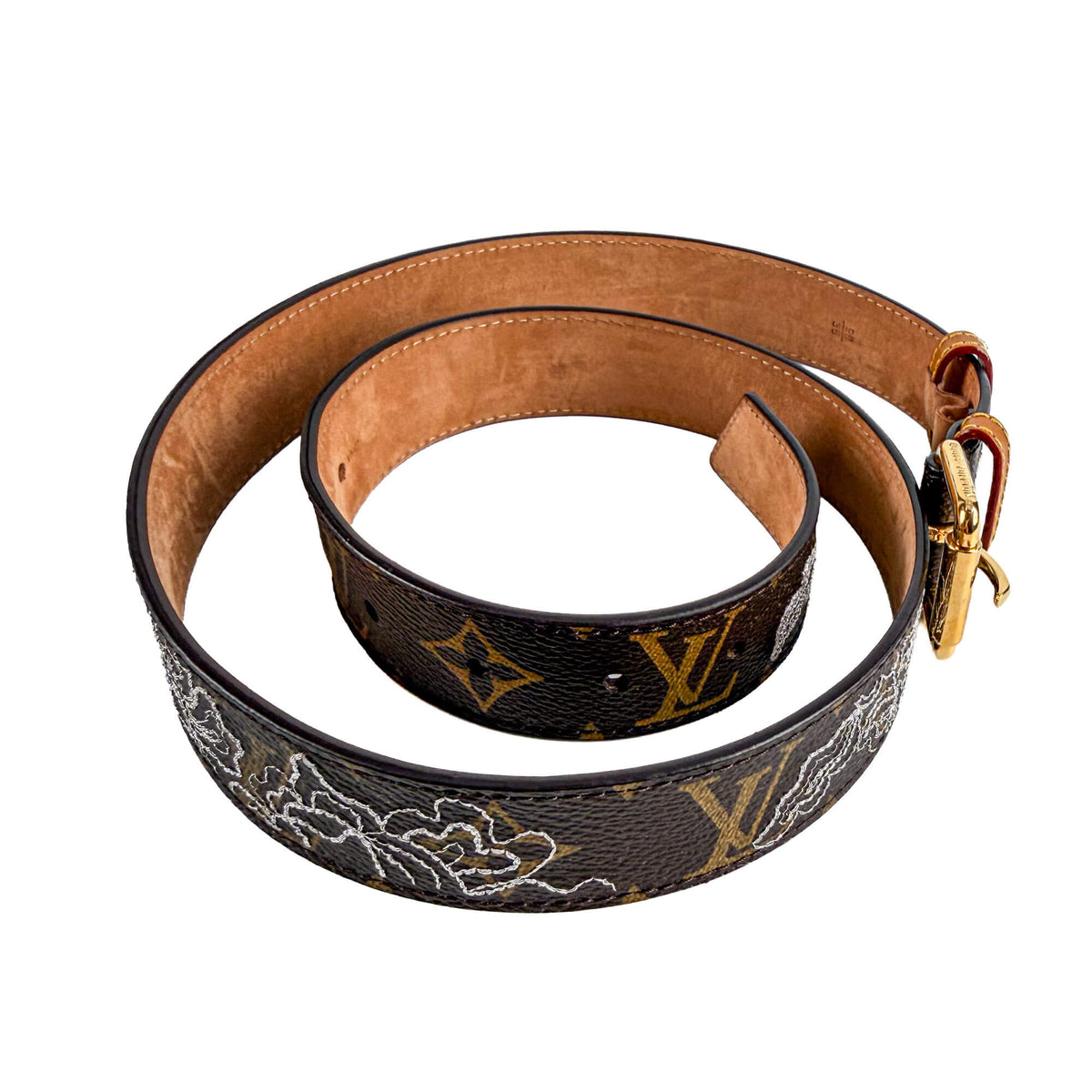 Second hand Louis Vuitton Dentelle 36 Canvas Medium Belt 90/36 Brown - Tabita Bags