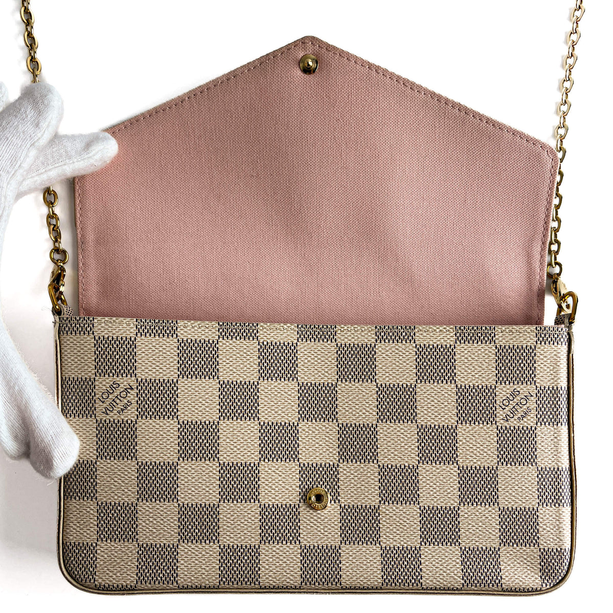 Second hand Louis Vuitton Felicie Canvas Pouch Clutch Damier Azur - Tabita Bags