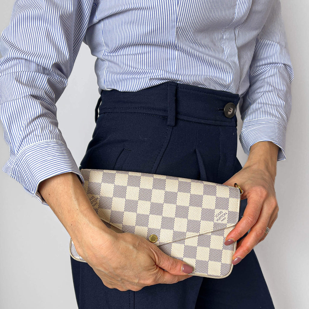 Second hand Louis Vuitton Felicie Canvas Pouch Clutch Damier Azur - Tabita Bags
