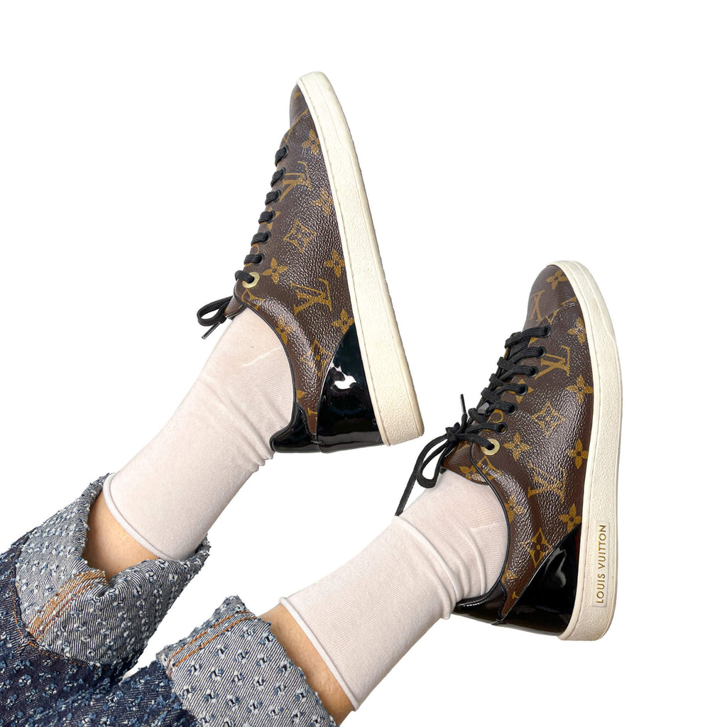 Second hand Louis Vuitton Frontrow Canvas Sneakers 38 Brown - Tabita Bags