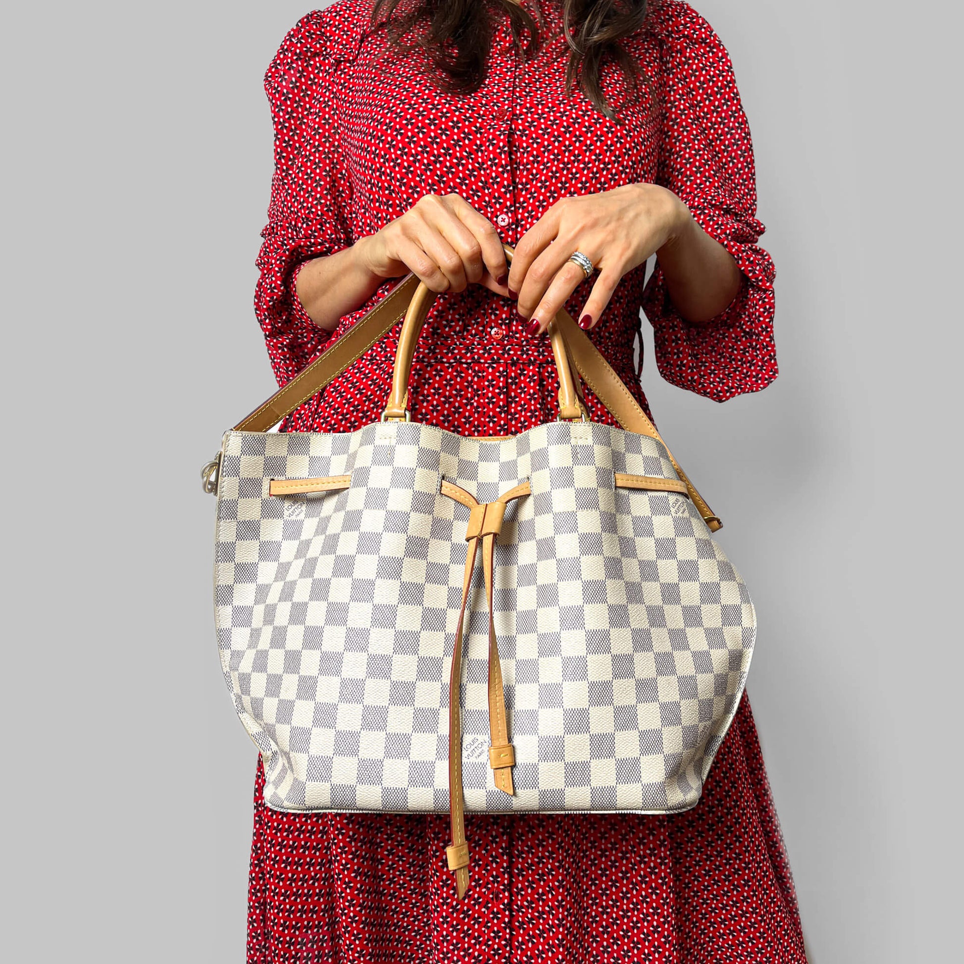 Second hand Louis Vuitton Girolata MM Canvas Tote Shoulder Bag Damier Azur - Tabita Bags
