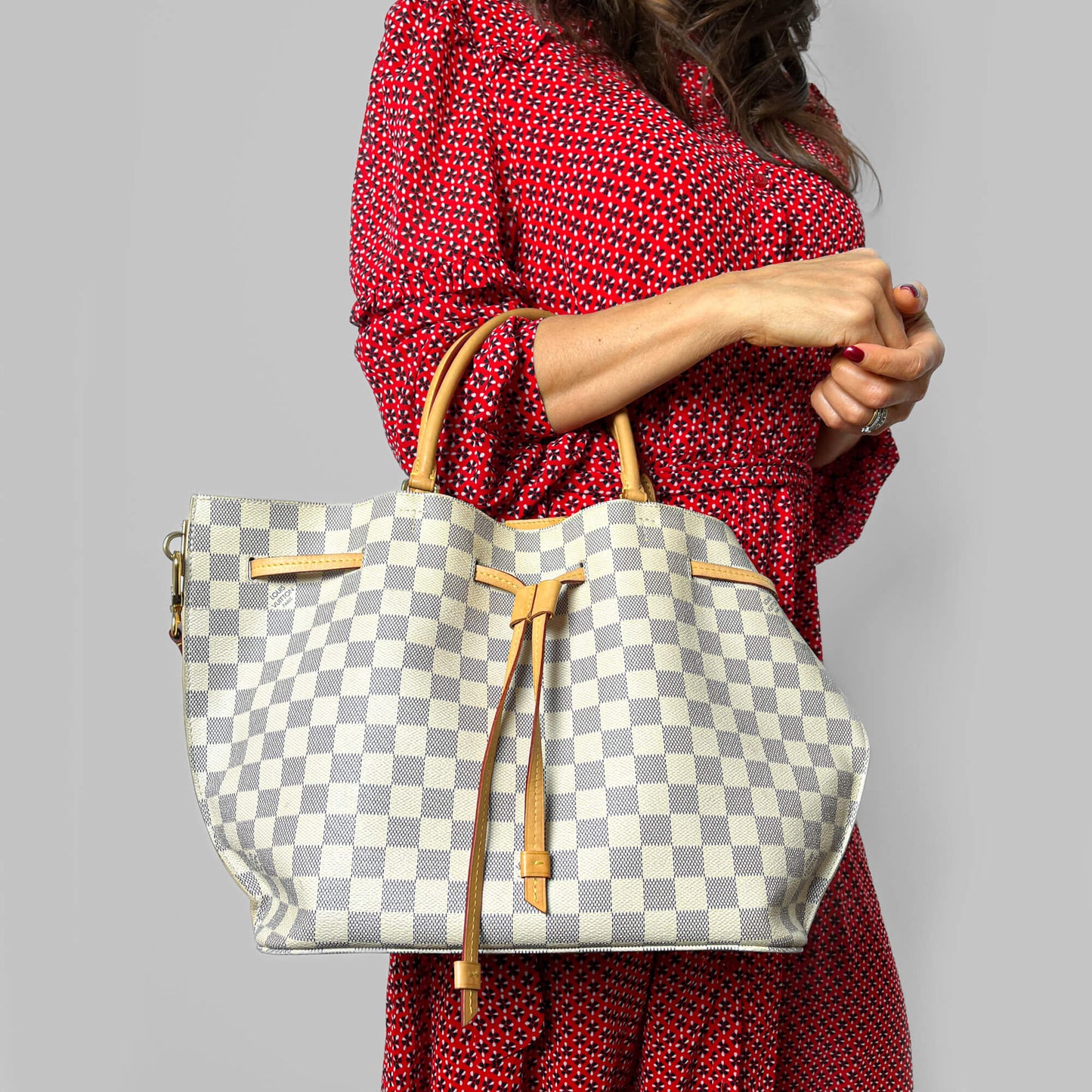 Second hand Louis Vuitton Girolata MM Canvas Tote Shoulder Bag Damier Azur - Tabita Bags