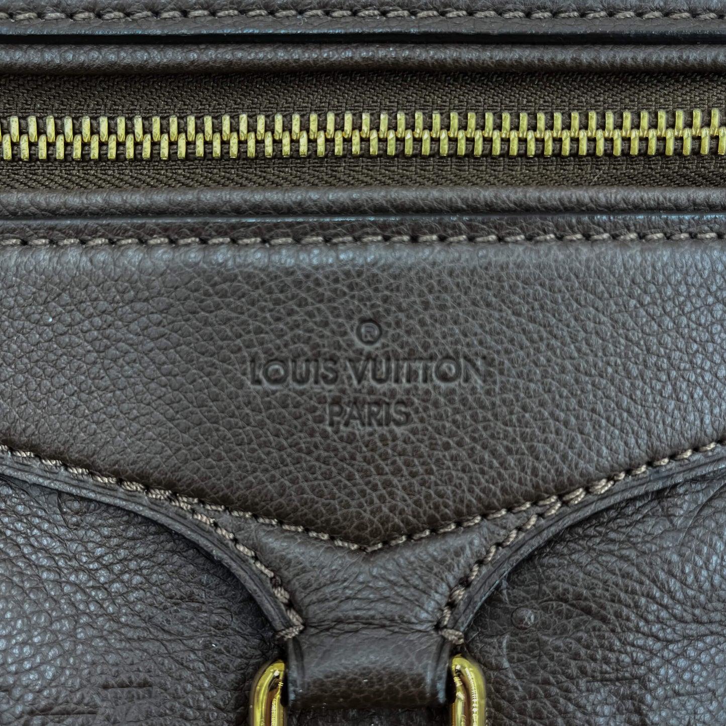 Second hand Louis Vuitton Inspiree Leather Trunk Bag Taupe - Tabita Bags