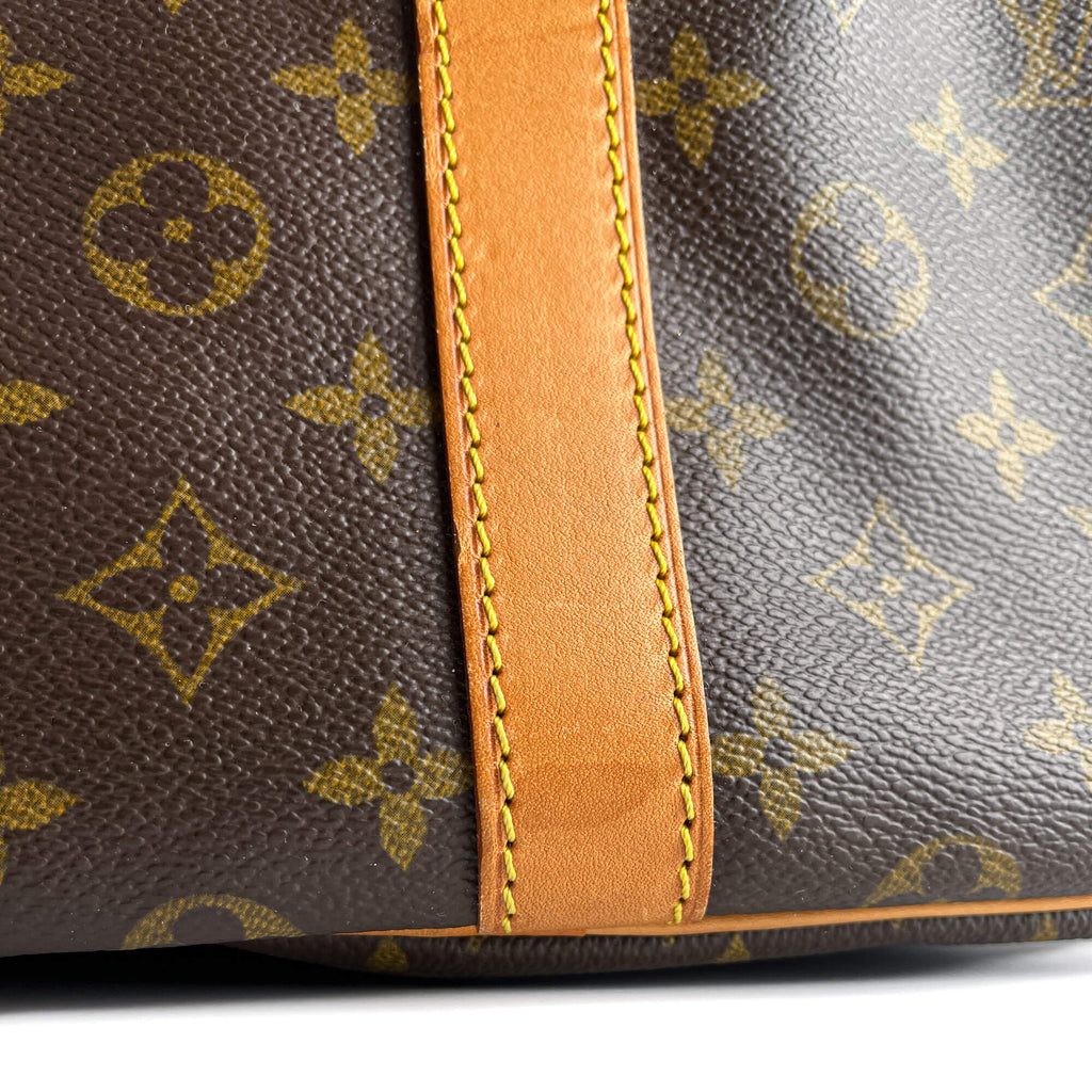 Second hand Louis Vuitton Keepall 60 Canvas Weekender Shoulder Bag Brown - Tabita Bags