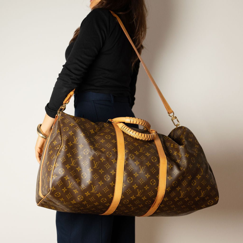 Second hand Louis Vuitton Keepall 60 Canvas Weekender Shoulder Bag Brown - Tabita Bags