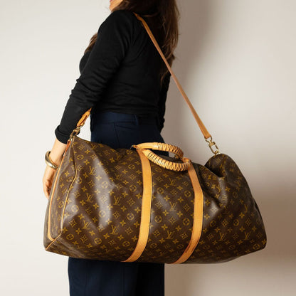 Second hand Louis Vuitton Keepall 60 Canvas Weekender Shoulder Bag Brown - Tabita Bags