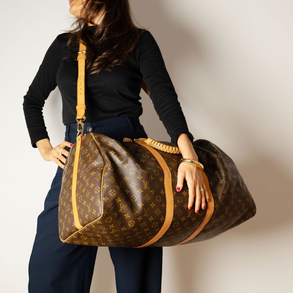 Second hand Louis Vuitton Keepall 60 Canvas Weekender Shoulder Bag Brown - Tabita Bags