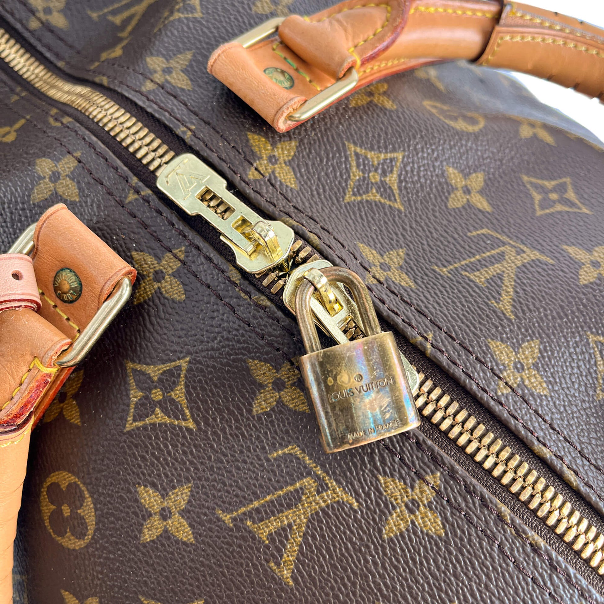 Second hand Louis Vuitton Keepall 60 Canvas Weekender Shoulder Bag Brown - Tabita Bags