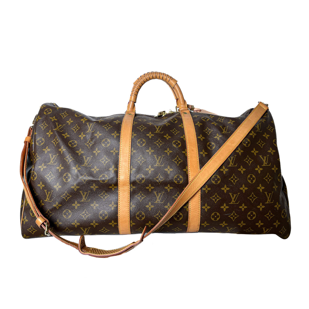 Second hand Louis Vuitton Keepall 60 Canvas Weekender Shoulder Bag Brown - Tabita Bags