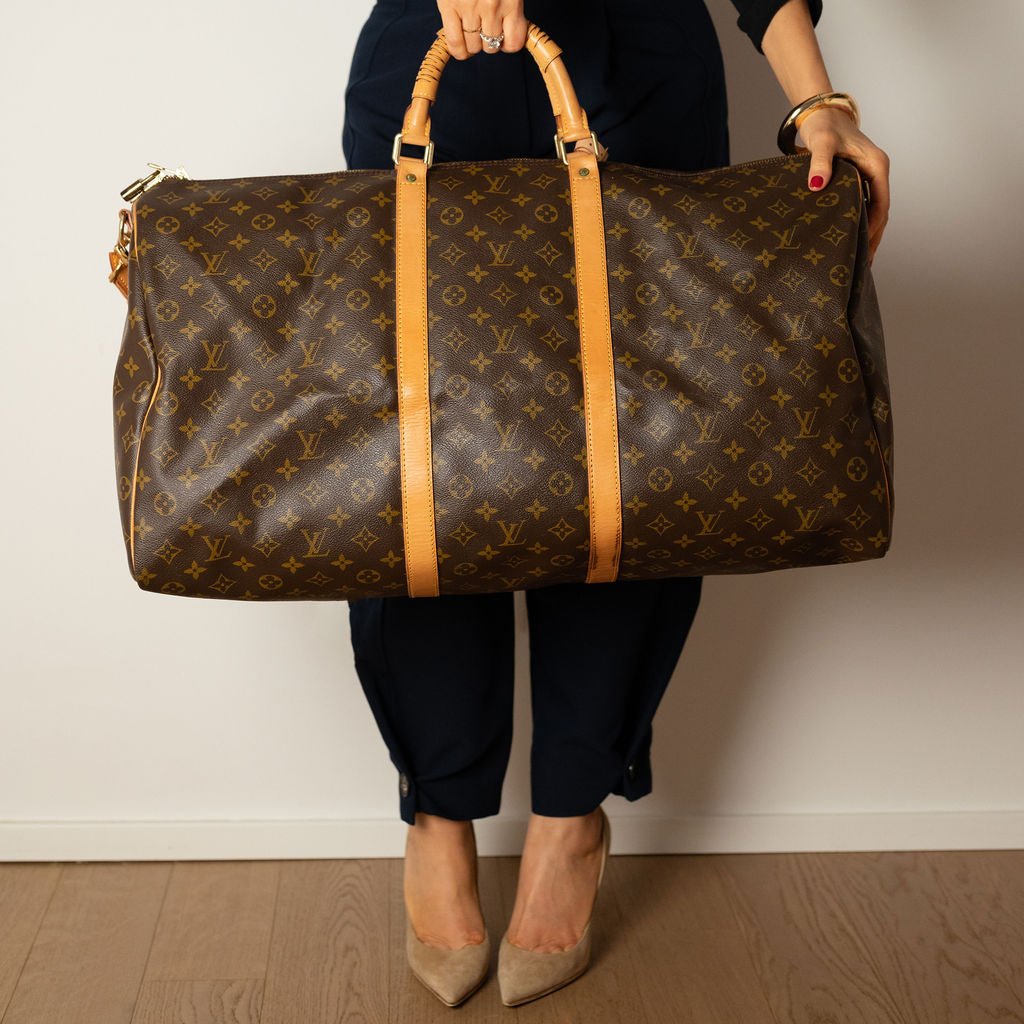 Second hand Louis Vuitton Keepall 60 Canvas Weekender Shoulder Bag Brown - Tabita Bags