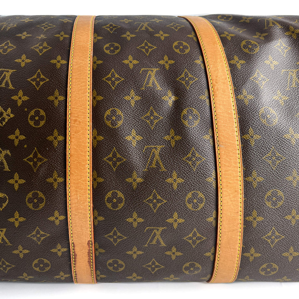 Second hand Louis Vuitton Keepall 60 Canvas Weekender Shoulder Bag Brown - Tabita Bags