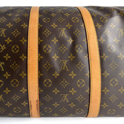 Second hand Louis Vuitton Keepall 60 Canvas Weekender Shoulder Bag Brown - Tabita Bags