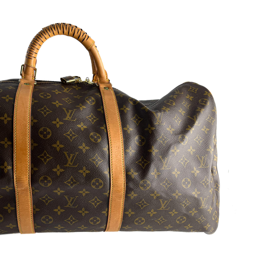Second hand Louis Vuitton Keepall 60 Canvas Weekender Shoulder Bag Brown - Tabita Bags