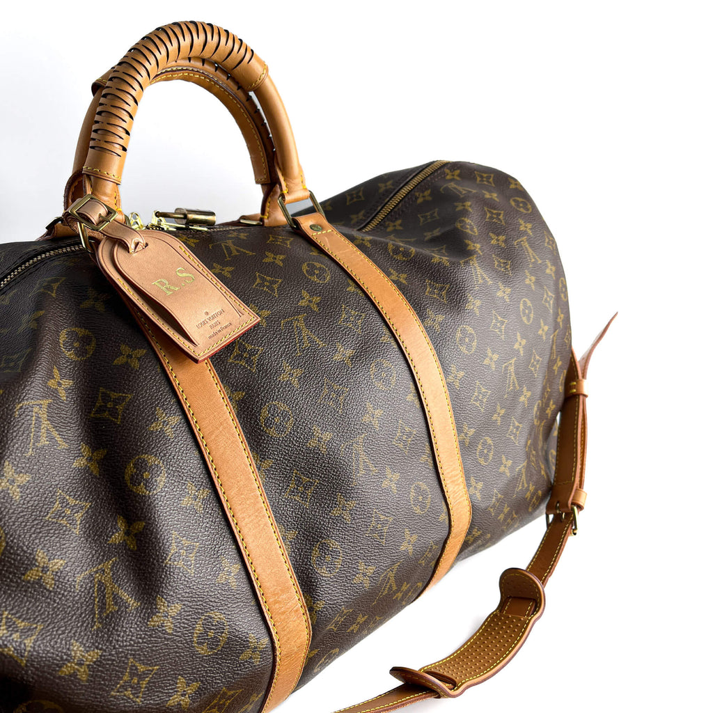 Second hand Louis Vuitton Keepall 60 Canvas Weekender Shoulder Bag Brown - Tabita Bags