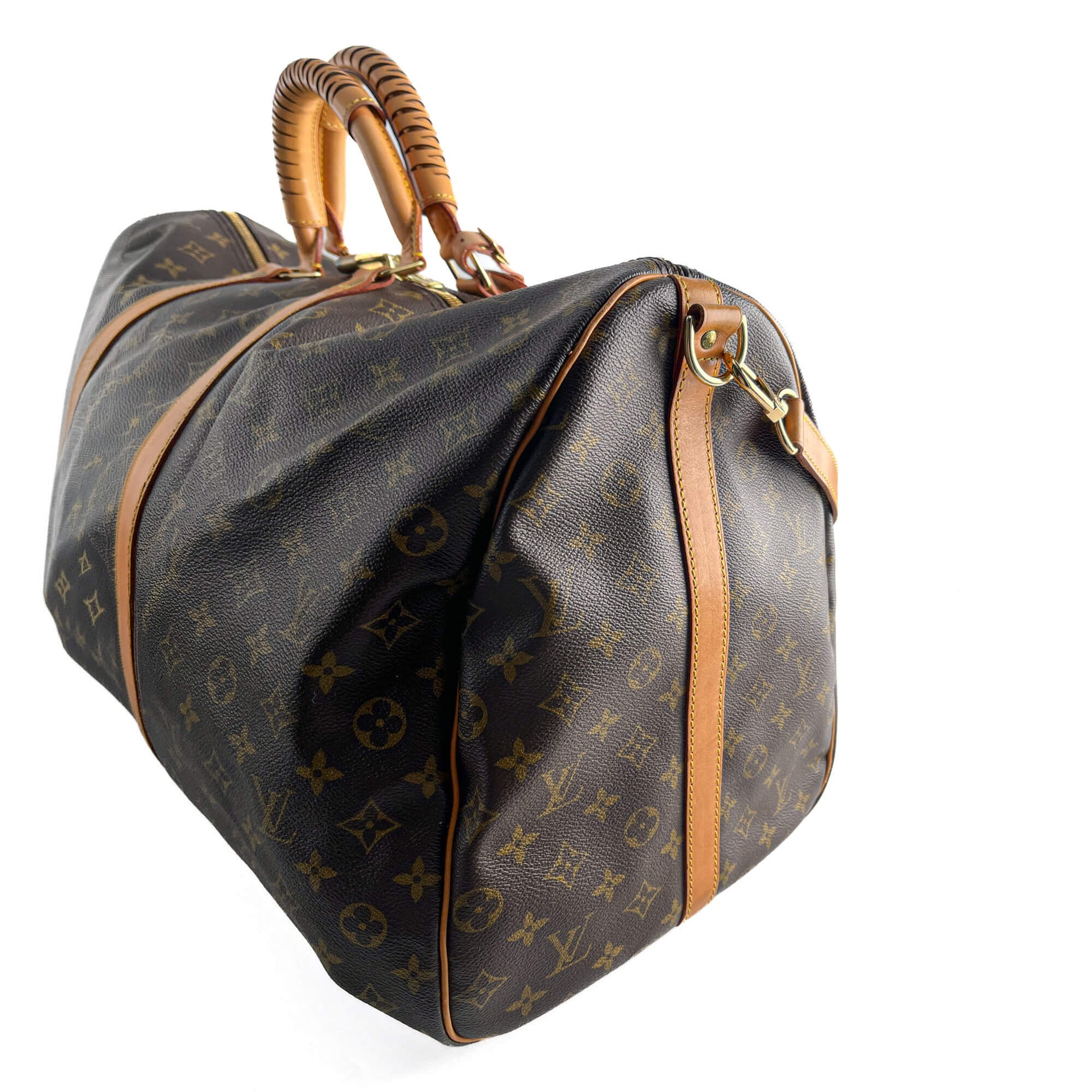 Second hand Louis Vuitton Keepall 60 Canvas Weekender Shoulder Bag Brown - Tabita Bags