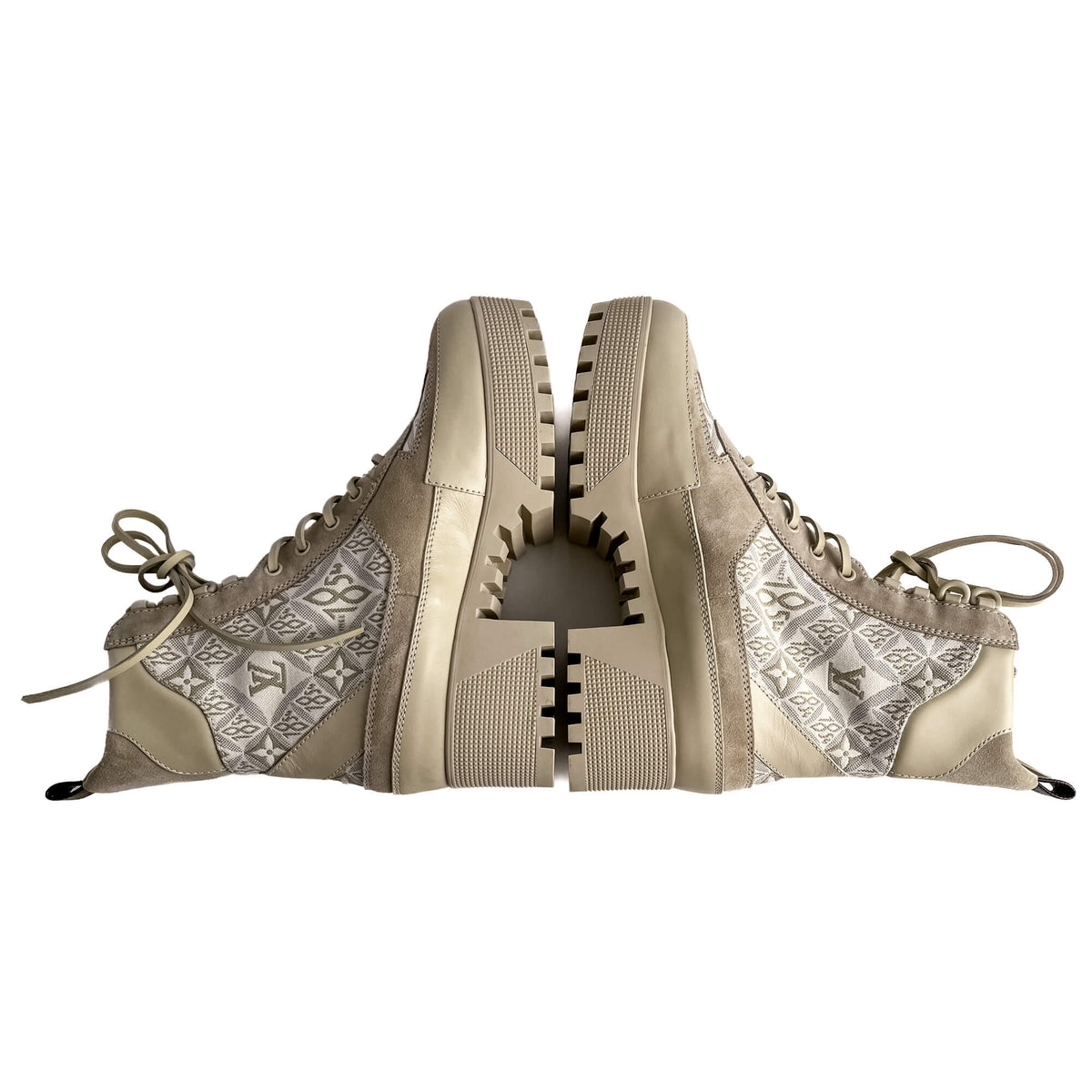 Second hand Louis Vuitton Laureate Suede & Jacquard Platform Boots 39 Beige - Tabita Bags