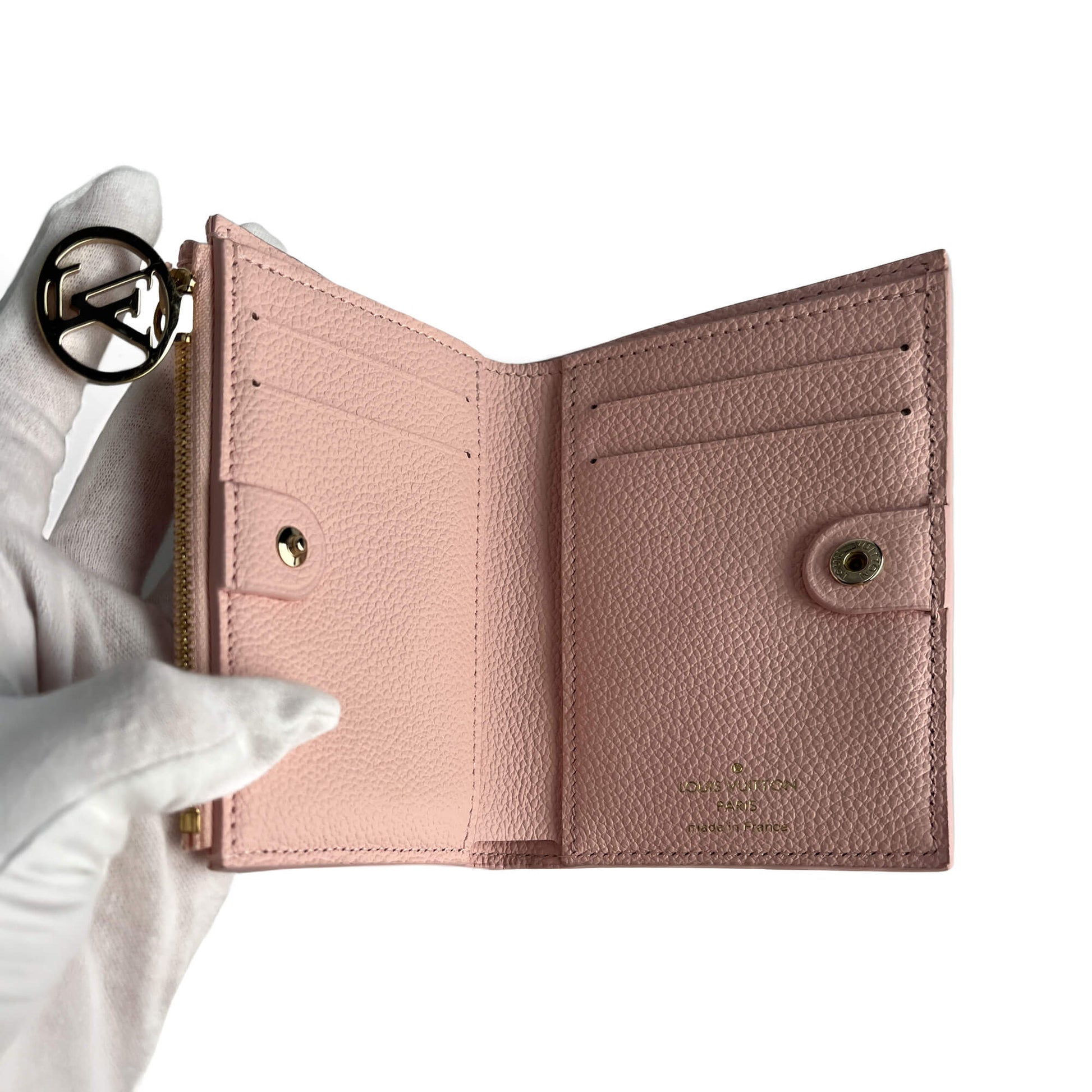 Second hand Louis Vuitton Lisa Calfskin Grained Leather Empreinte Folding Wallet Pink - Tabita Bags